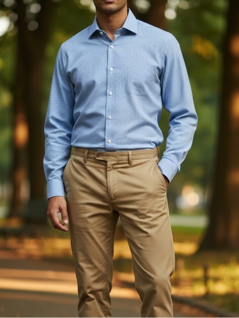 Pronto Uomo Classic Non-Iron Coton Dress Button Up Shirt Micro Check Blue Wt